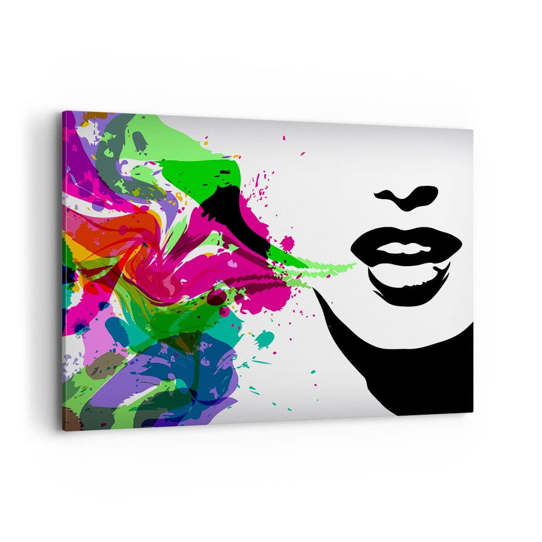 Bilder auf Leinwand 100x70cm Leinwandbild Frau Gesicht Lippen Make-up Gross Wanddeko Bild Schlafzimm