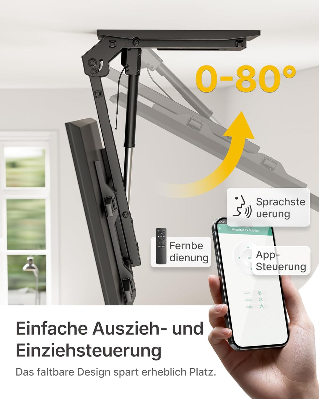 monTEK TV Deckenhalterung Elektrisch für 43-86 Zoll Fernseher, Elektrische TV Halterung Motorisiert