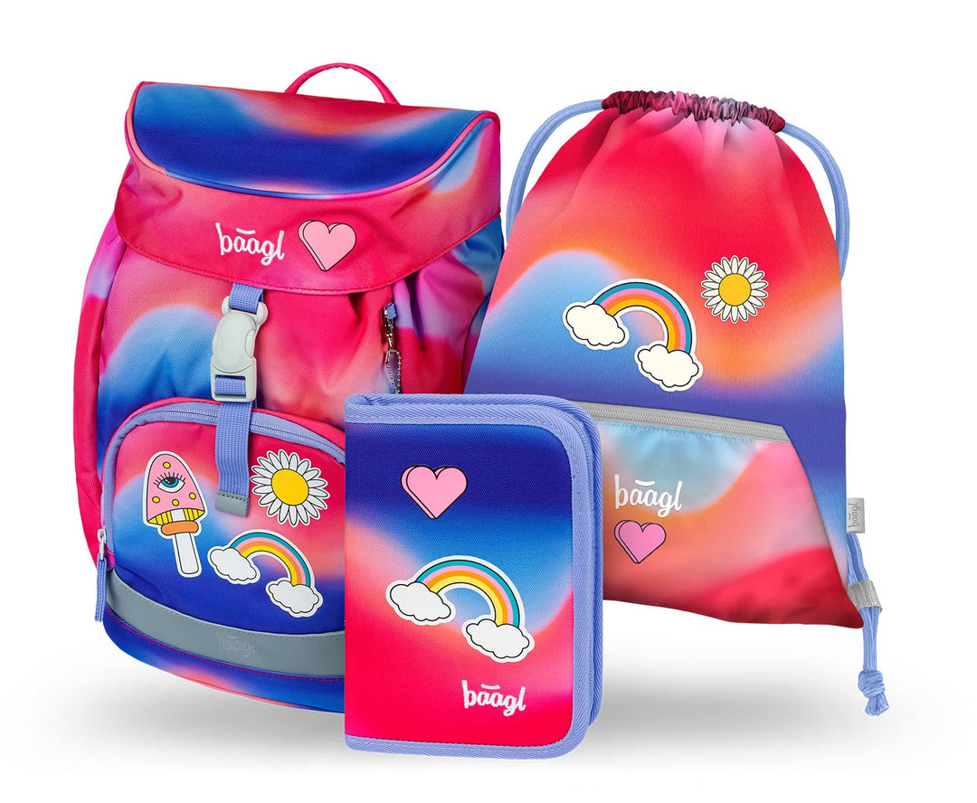 Baagl Schulranzen Mädchen für 1. Klasse, Airy Schultasche Set 3-Teilig, Grundschule Schulrucksack fü