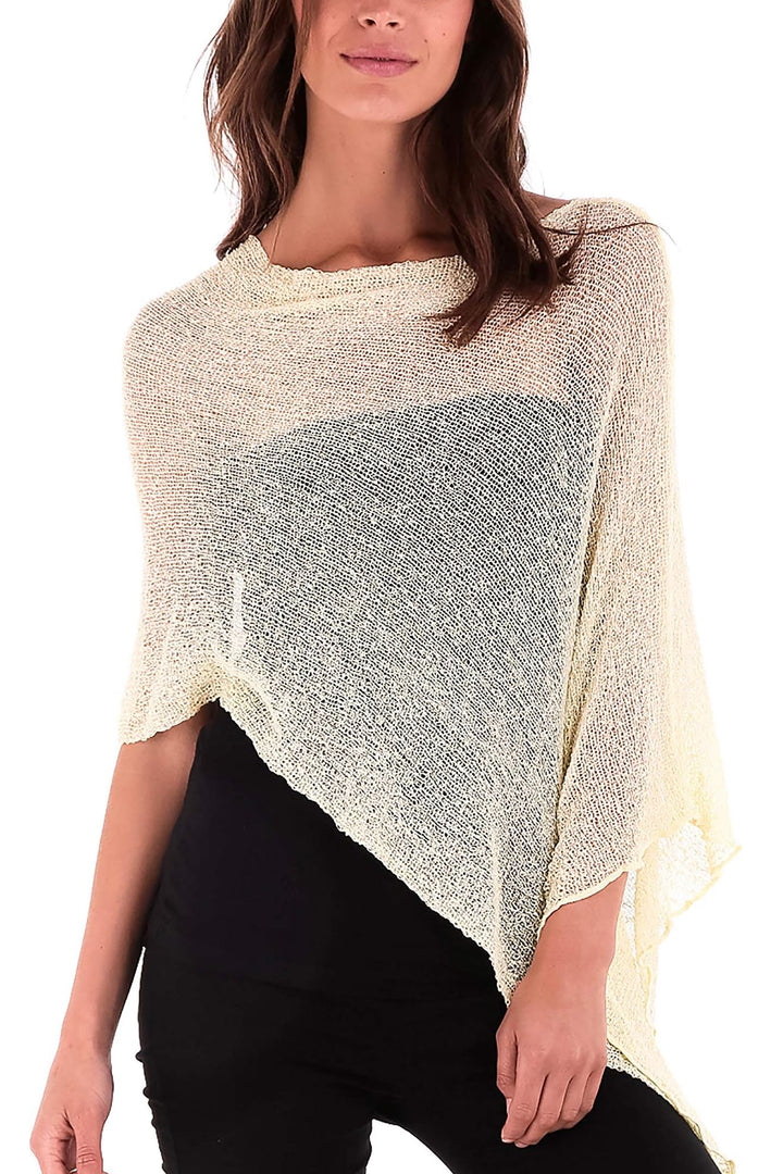 SHU-SHI - Damen Poncho-Top - transparent - leichtes Strickmaterial Cremiges Gelb, Cremiges Gelb