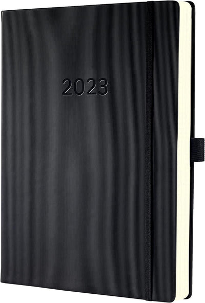 SIGEL C2304 Planungsbuch XXL, Terminkalender 2023 - A4+ - 1 Tag = 1 Seite, für 4 Personen - schwarz