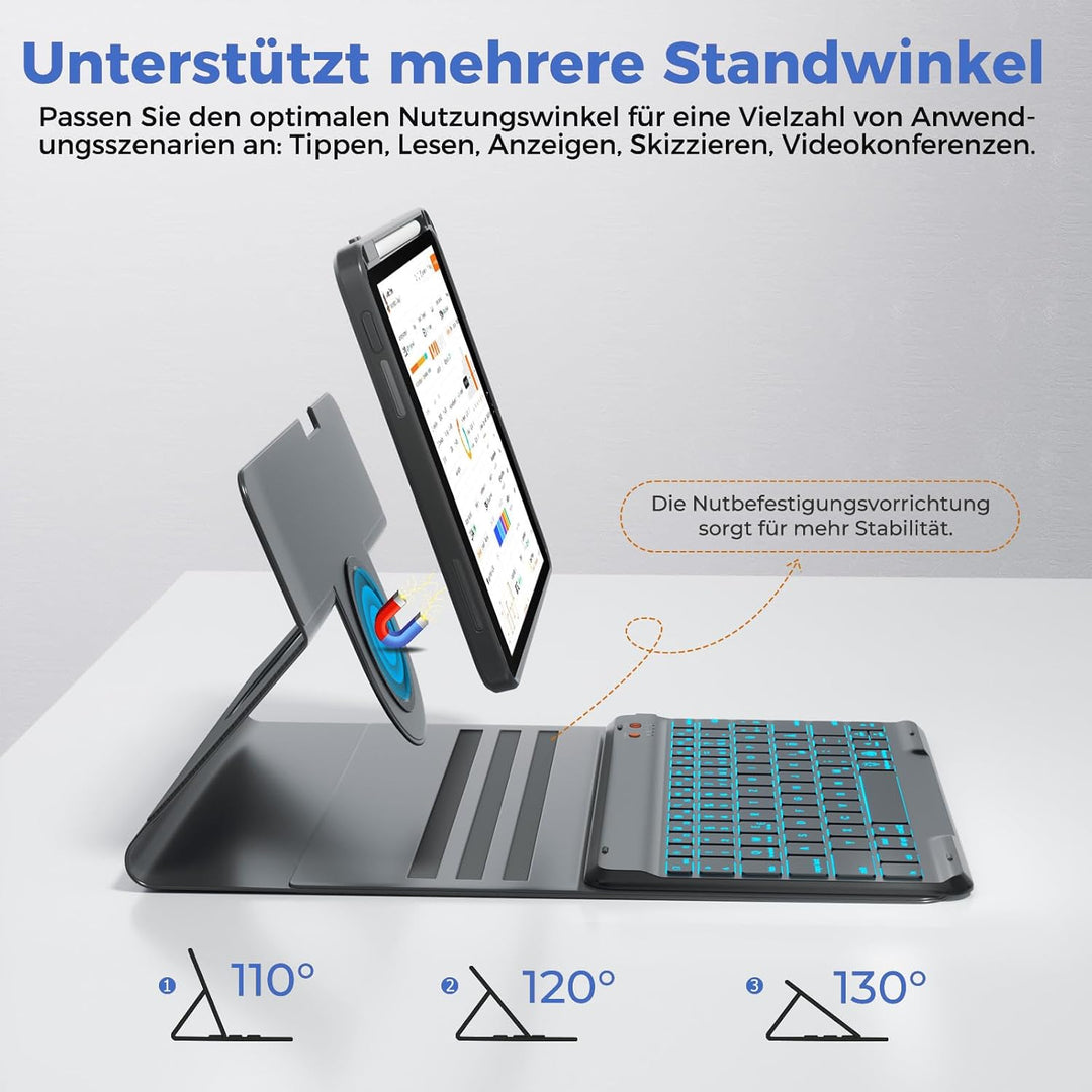 OYEEICE Hülle mit Tastatur für iPad 9/8/ 7 Generation 10,2 Zoll, Vergrösserte Anti-Falloff Tastenkap
