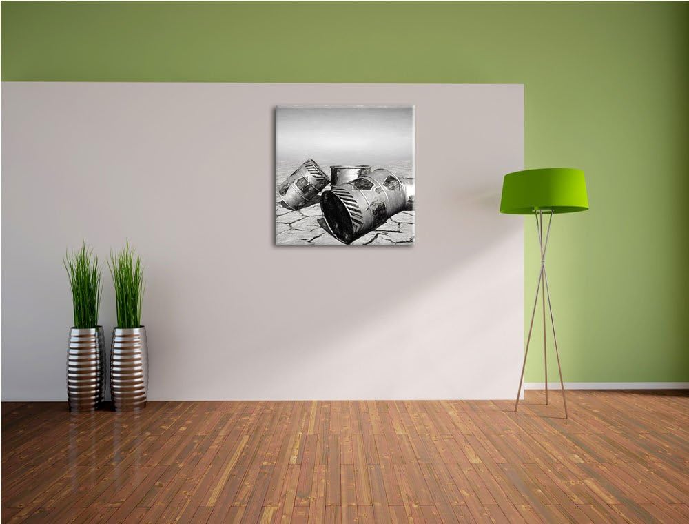 Pixxprint Atomfässer in Wüste als Leinwandbild | Grösse: 70x70 cm | Wandbild | Kunstdruck | fertig b