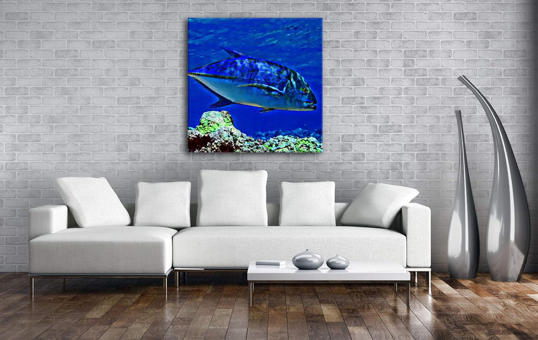 deyoli Blauer Fisch im klaren Wasser Format: 70x70 Effekt: Zeichnung als Leinwandbild, Motiv auf Ech