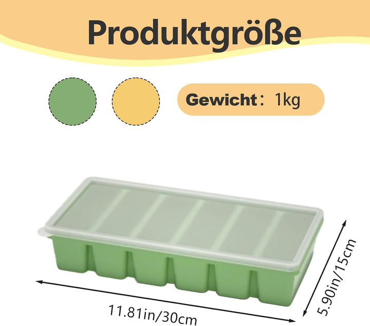 2 Stück 6 Löcher Silikon Gefrierform mit Deckel, BPA-frei Suppen Einfrieren Behälter mit Fülllinien,