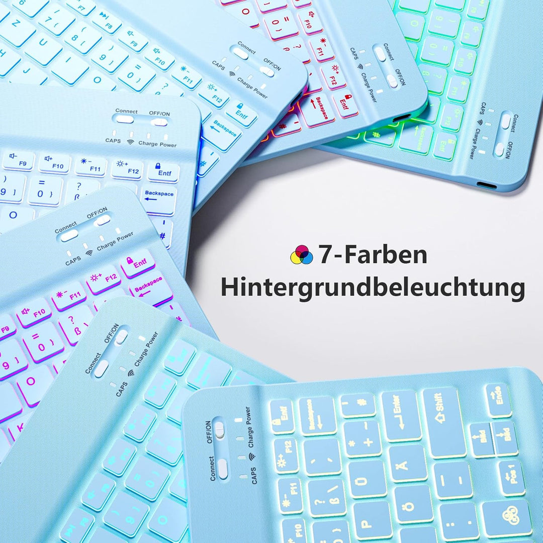 Hülle mit Tastatur für iPad 11 Generation A16/10 Generation (11/10.9 Zoll, 2025/2022), 7-farbige Bel