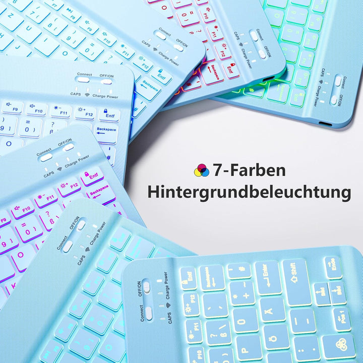 Hülle mit Tastatur für iPad 11 Generation A16/10 Generation (11/10.9 Zoll, 2025/2022), 7-farbige Bel