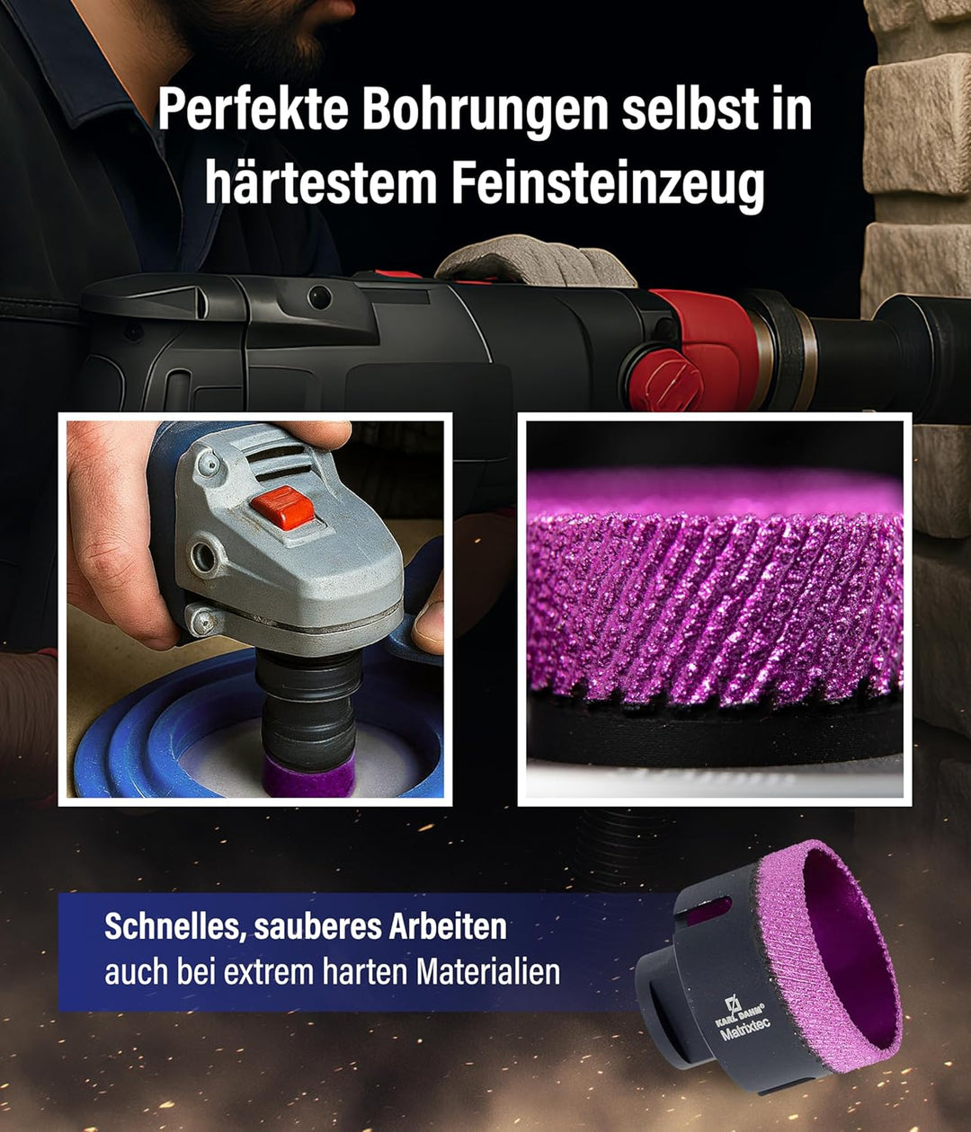 Karl Dahm MATRIXTEC Diamant-Trockenbohrkrone Ø 80 mm I Fliesenbohrer für Feinsteinzeug, Fliesen & Na