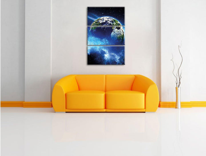 Pixxprint Planet Erde 3-Teiler Leinwandbild 120x80 Bild auf Leinwand