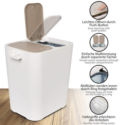 ONVAYA® Mülltrennsystem Ben | Mülltrennung mit mehreren Fächern | Mülleimer in creme-weiss | Abfalle