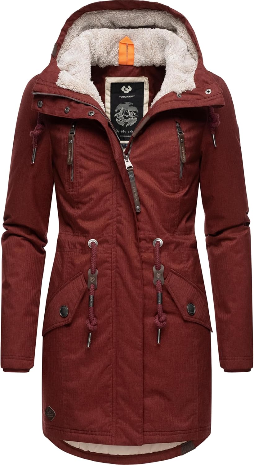 Ragwear Damen Wintermantel warm gefütterter Parka lang wasserdicht mit Kapuze Elsie Melange XS-6XL S