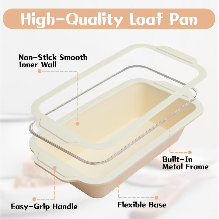 2-Stück Silikon Brotbackform Kasten: Kastenform mit Metallrahmen Hellblau+beige 2PCS-29.6x15.5x6.6cm