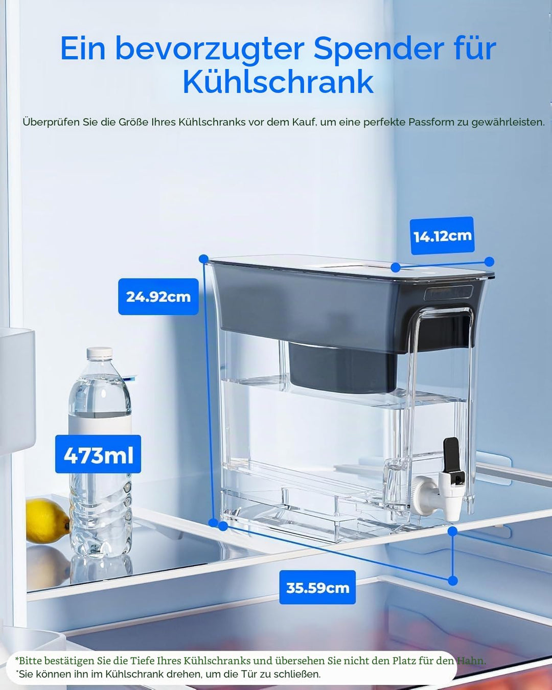 Waterdrop Wasserfilterspender für 18 Tassen, langlebig, mit 1 Filter, BPA-frei, Schwarz