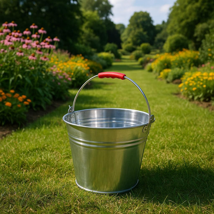 Mayuela - Edelstahl Metalleimer 6 Liter mit Tragegriff - Robuster Blecheimer für Haushalt, Garten, R