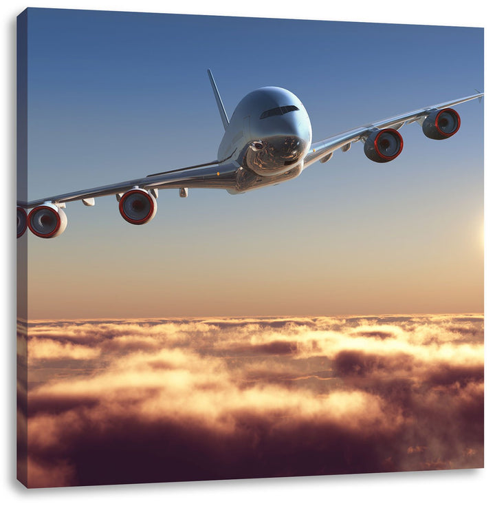 Pixxprint Flugzeug 70x70cm Leinwandbild Wandbild Kunstdruck, 70x70