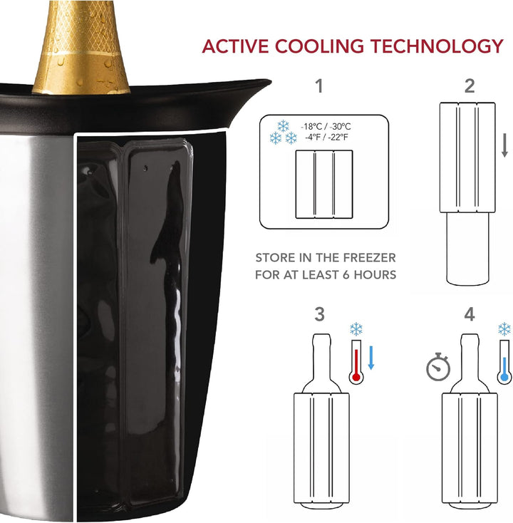 Vacu Vin Champagne Cooler – Active Bottle Chiller – Includes Removable Cooling Sleeve – Keeps Champa