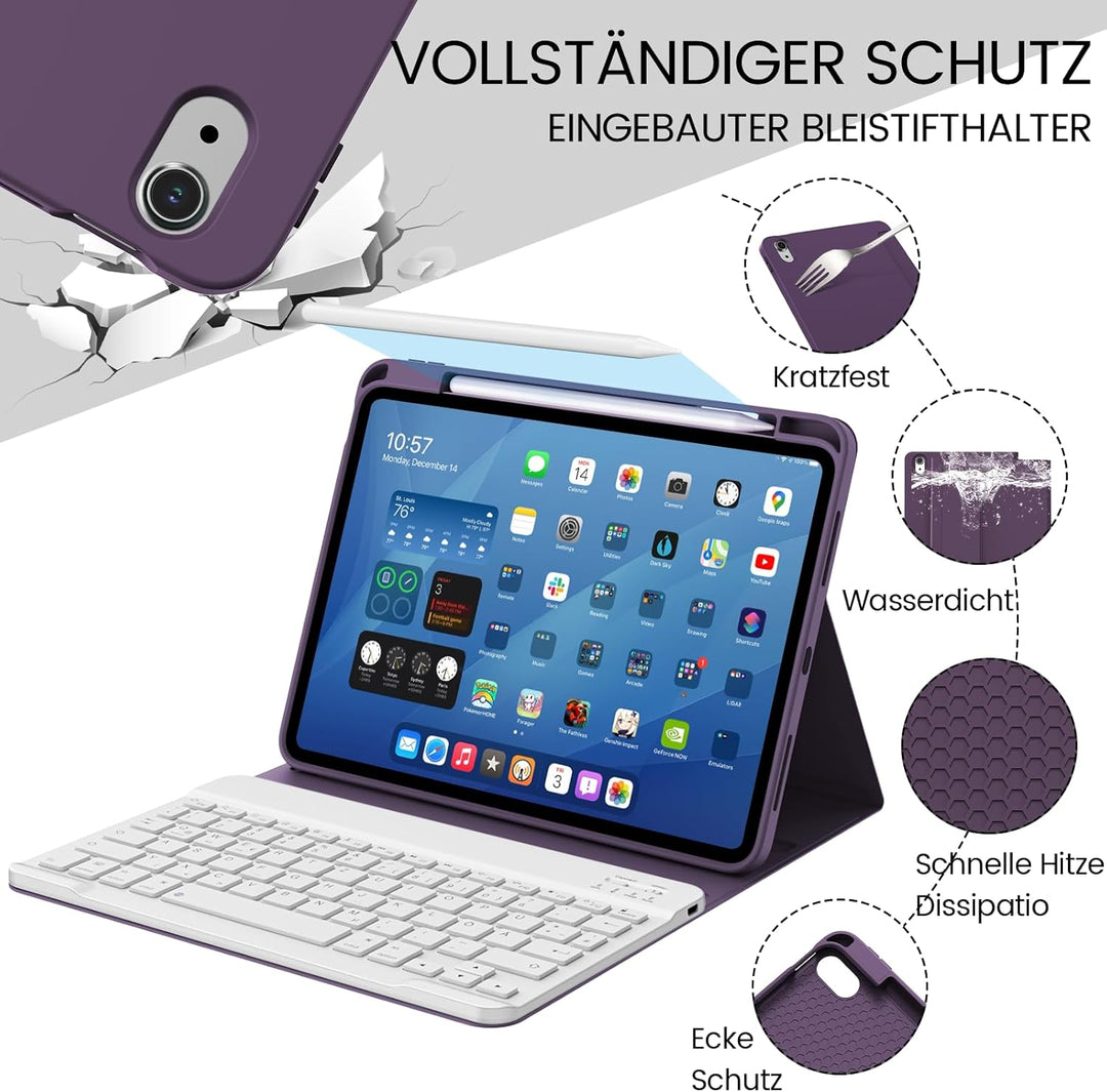 Hülle mit Tastatur für iPad A16 11 Generation 2025/10 Generation 2022(11/10.9 Zoll), Soft TPU Rücksc
