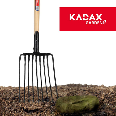 KADAX Kartoffelgabel aus Stahl, Rübengabel mit D-Griff, Forke mit Holzstiel, Harke, Heugabel, Steing