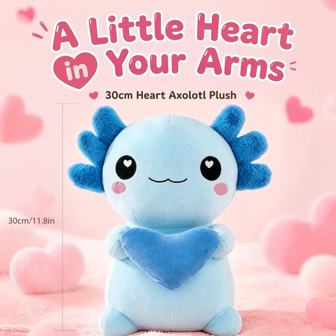 Axolotl Plüschtier Kuscheltier Stofftier, 30cm Kawaii Axolotl Plüsch mit Herz, Salamander Plüschtier
