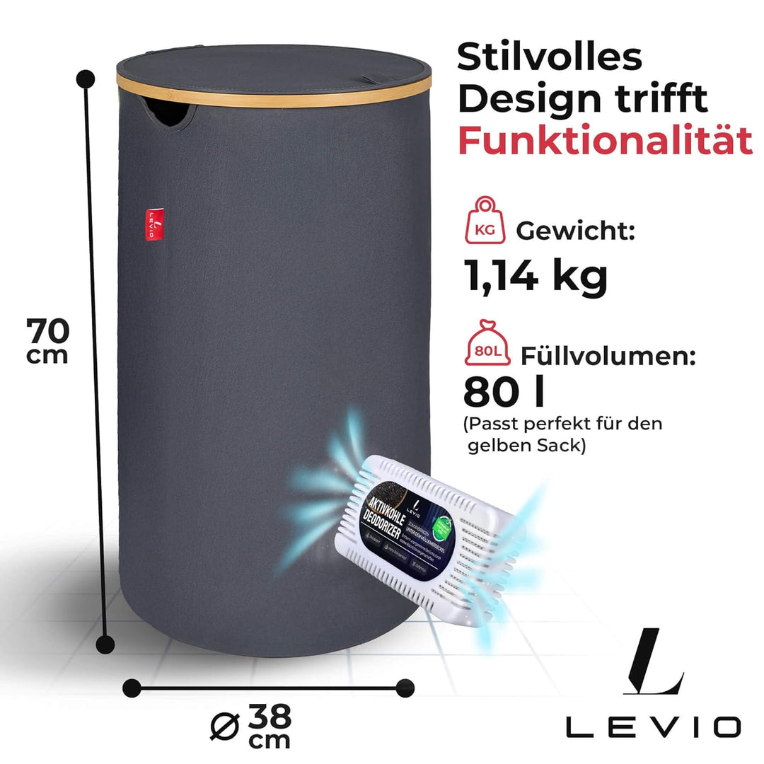 Levio® Gelber Sack Ständer mit Deckel – Müllsackhalter [80L mit Geruchsfilter] – Mülltonne Gelber Sa