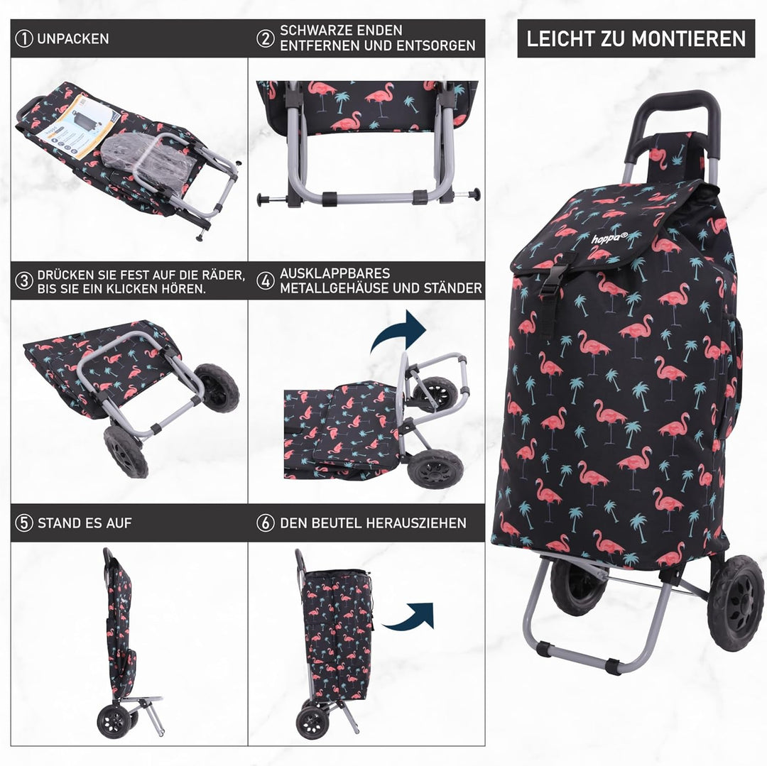 Hoppa 47L Stabiler Einkaufstrolley klappbar Shoppingtrolley multifunktional Einkaufsroller abnehmbar