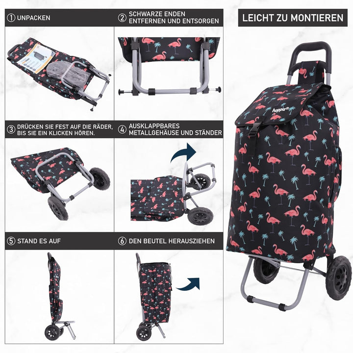 Hoppa 47L Stabiler Einkaufstrolley klappbar Shoppingtrolley multifunktional Einkaufsroller abnehmbar