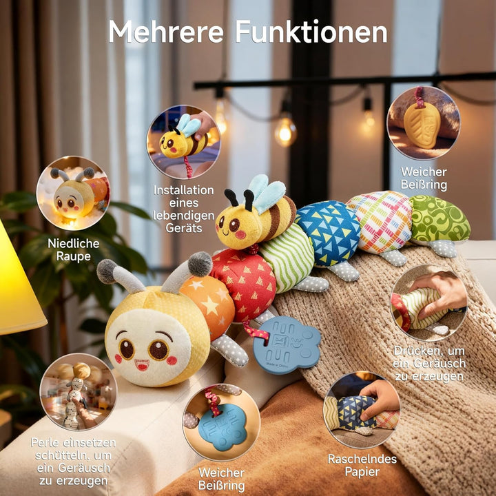 TUMAMA KIDS Baby Spielzeug 0 3 6 Monate Raupe Babyspielzeug, Bauchlage Kissen Greifling Kuscheltier