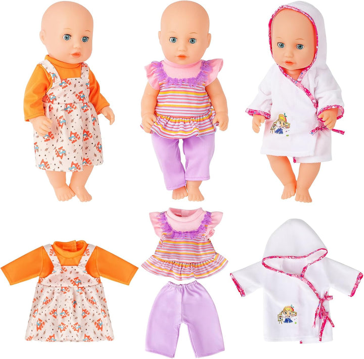 deAO Kleidung Outfits für Baby Puppen 36 cm 14inch, 7 Stück Puppenkleidung mit Set aus Kleid Hose Ba