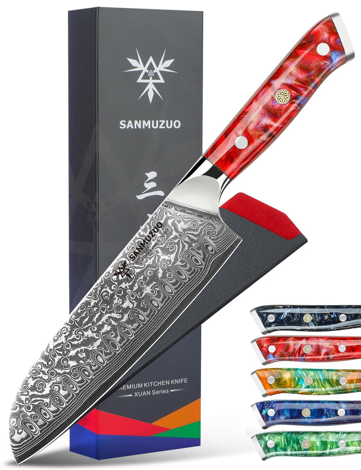 Damastmesser 18 cm Santokumesser - Japanisches Kochmesser - VG 10 Damaskus Stahl Küchenmesser mit Ha