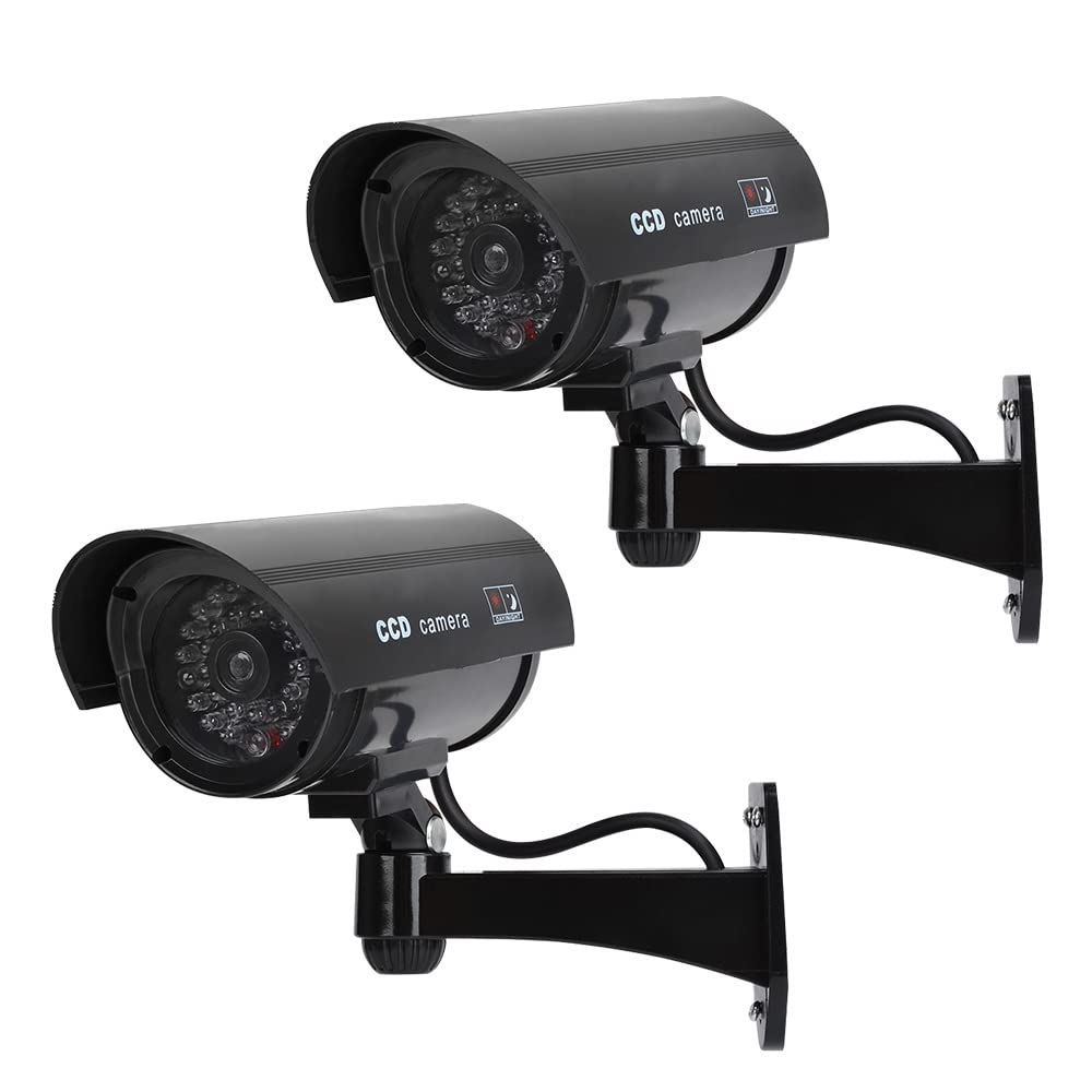 DODUOS 2 Stück Kamera Atrappe Aussen mit LED-Licht, Fake Kamera, Überwachungskamera Attrappe, Dummy