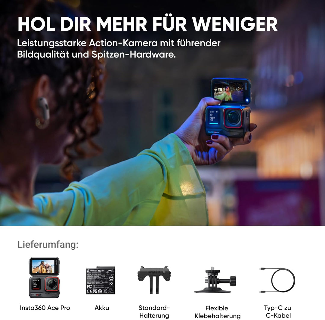 Insta360 Ace Pro - wasserdichte Action-Kamera, zusammen mit Leica entwickelt, 1/1,3"-Sensor und KI-R