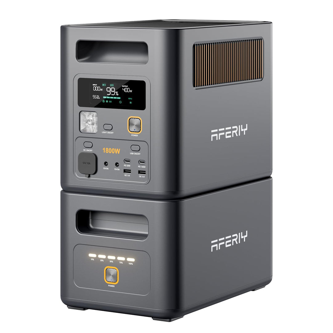 AFERIY 1800W Tragbare Powerstation 1024Wh x2, Erweiterbar Auf 5120Wh LiFePO4 Solargenerator & 1Std S