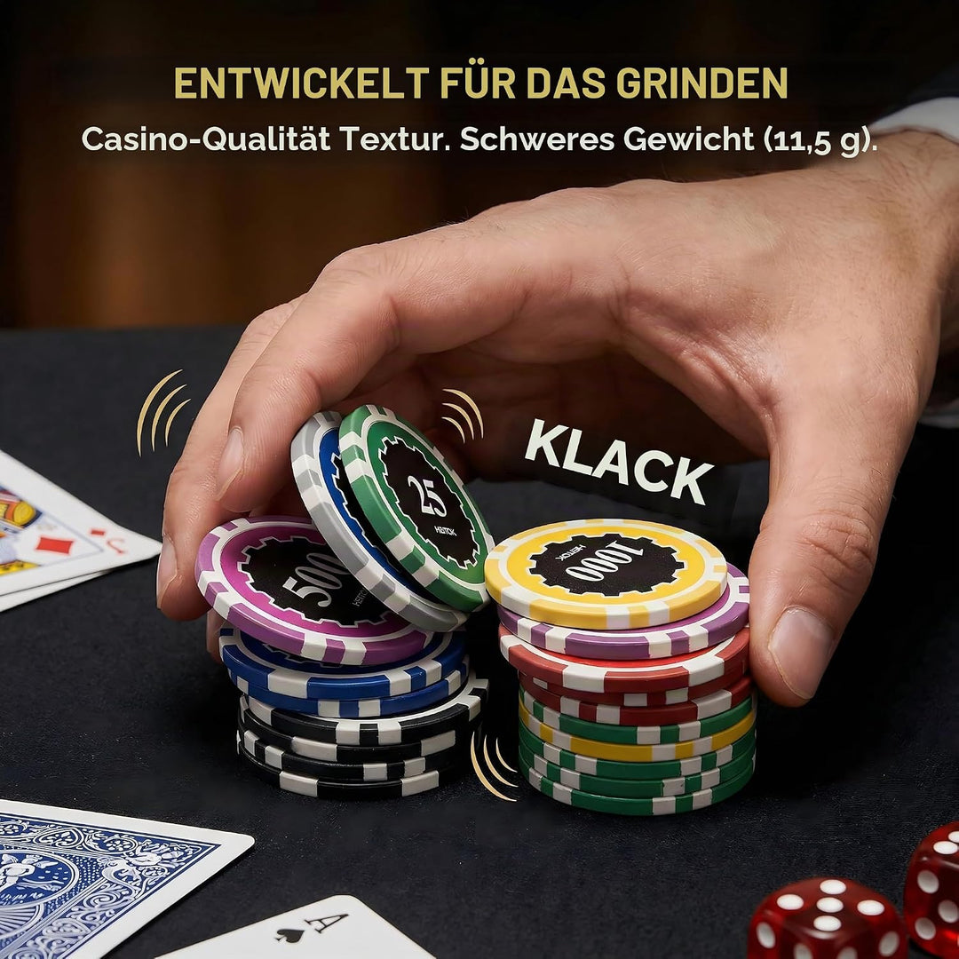 Poker-Set mit Wertigkeiten, 100 Stück 11,5-Gramm nummerierte Chips in Kartonverpackung von $1 bis $5