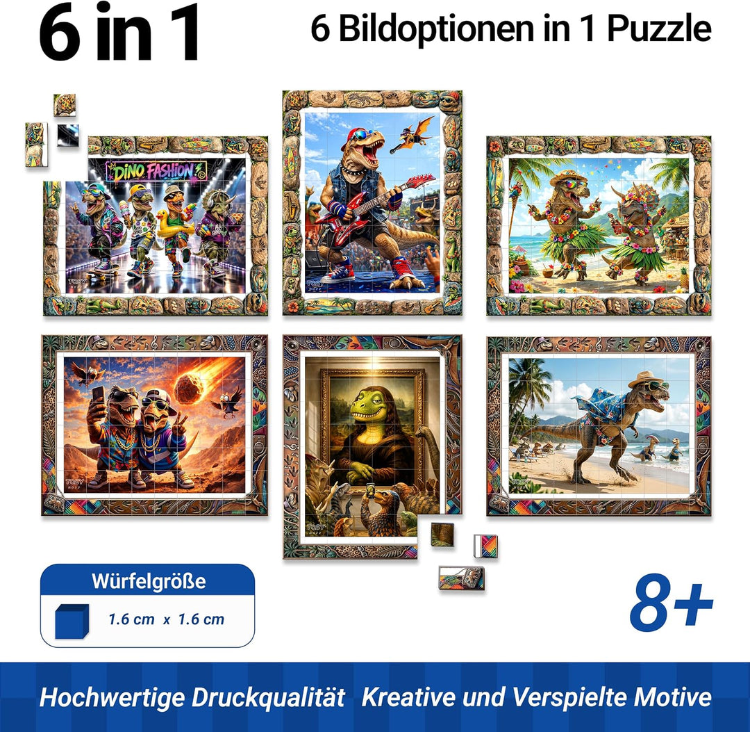 TOSY Picture Cube Wacky Dinos: 6-in-1 magnetisches Bilderpuzzle, 80 Blöcke, 488 Flächen/Magnete, 0,6