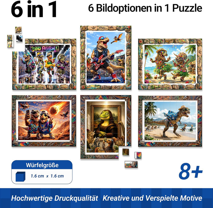 TOSY Picture Cube Wacky Dinos: 6-in-1 magnetisches Bilderpuzzle, 80 Blöcke, 488 Flächen/Magnete, 0,6