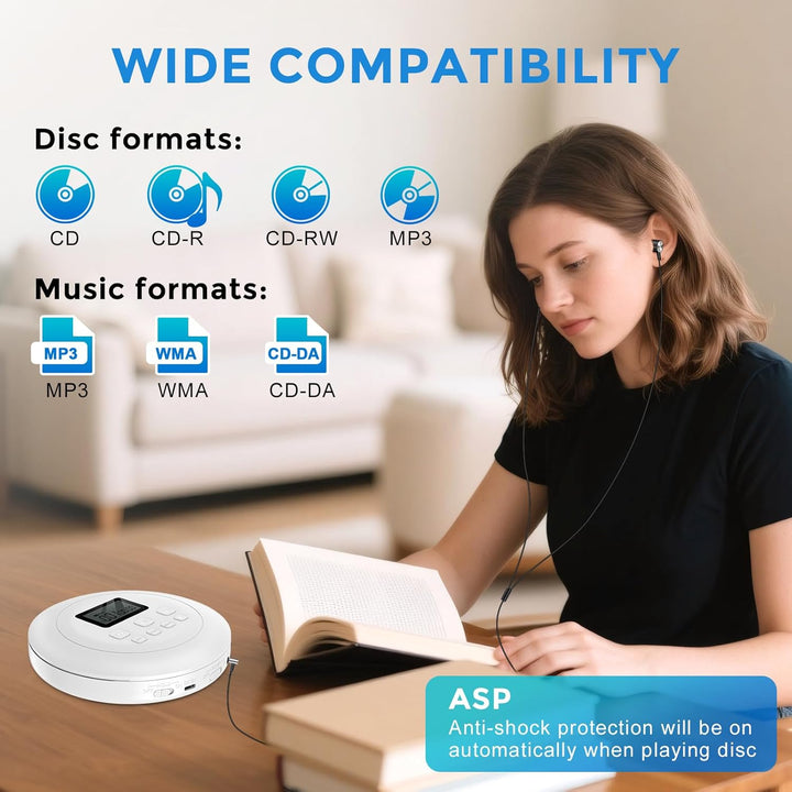 Gueray Tragbarer CD-Player CD Spieler Persönliche CD Player mit Kopfhörer LCD Display Anti-Skip Schu