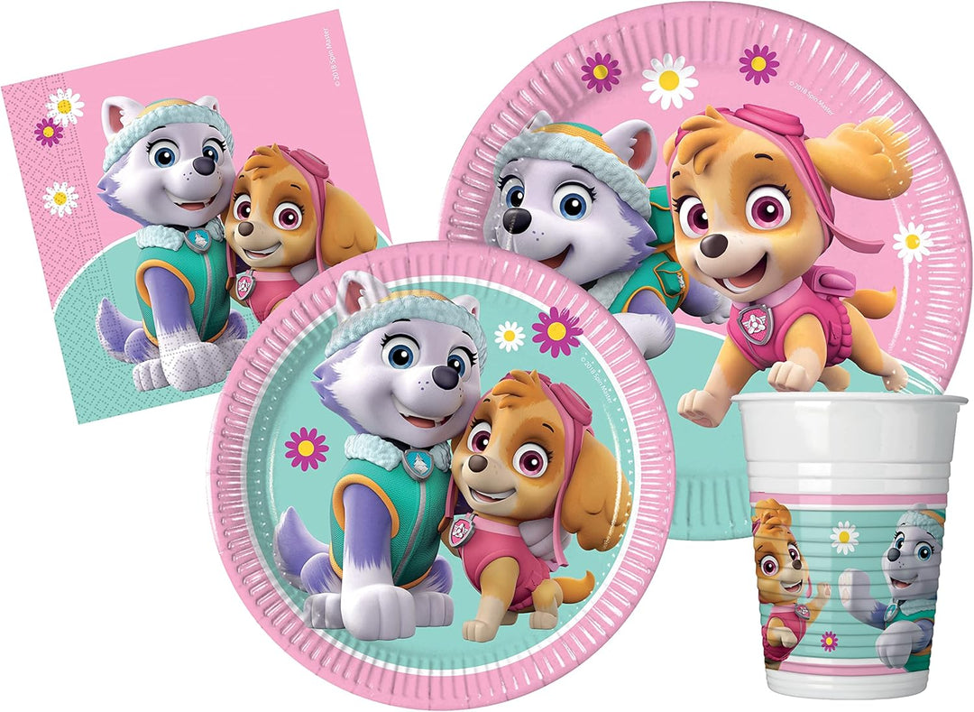 Ciao AZ018 Paw Patrol Skye & Everest People (112 pcs Ø23cm, Plates Ø20cm, Cups, 40 Napkins) Party Ta