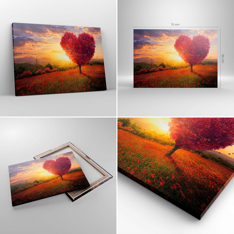 Bilder auf Leinwand Baum Wiese Blume Leinwandbild mit Rahmen 70x50cm Wandbilder Dekoration Wohnzimme