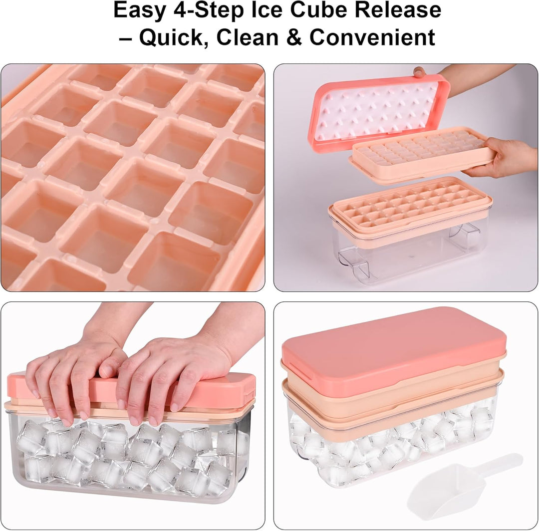 Eiswürfelform mit Deckel und Behälter, BPA-freier Eiswürfelbereiter für Gefrierschrank – 64 Würfel s