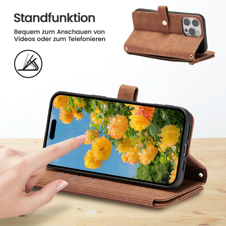 ZCDAYE iPhone 16 Pro Hülle mit Band, Leder iPhone 16 Pro Handykette Handyhülle Handytasche mit Korde