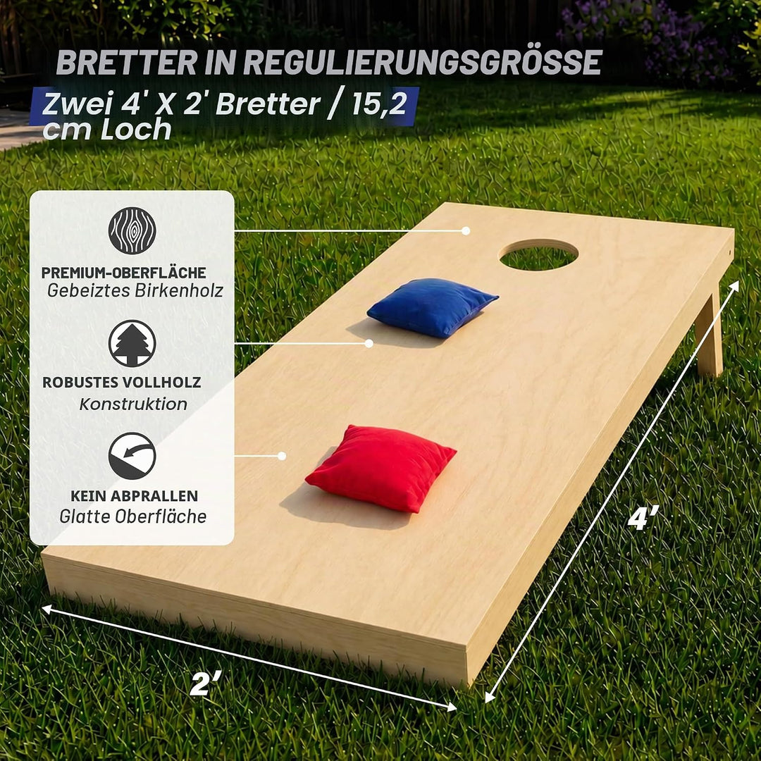 GoSports Premium-Cornhole-Sets aus Massivholz, wähle 1,2 x 0,6 m oder 91 x 61 cm, Spielbretter entha
