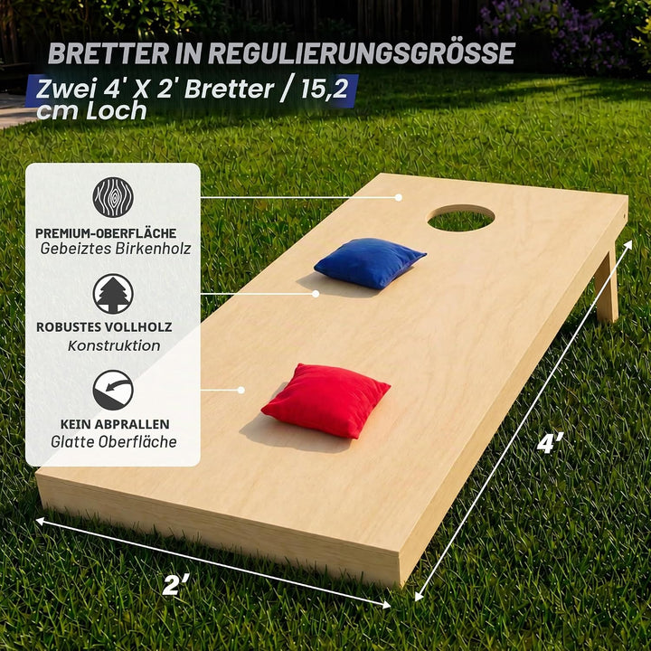 GoSports Premium-Cornhole-Sets aus Massivholz, wähle 1,2 x 0,6 m oder 91 x 61 cm, Spielbretter entha