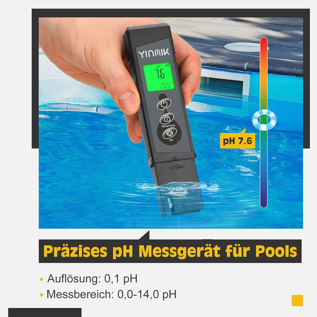 pH Messgerät Wasser, pH Wert Messer, YINMIK pH Tester, Digitaler pH Monitor mit Farbdisplay, Pool pH