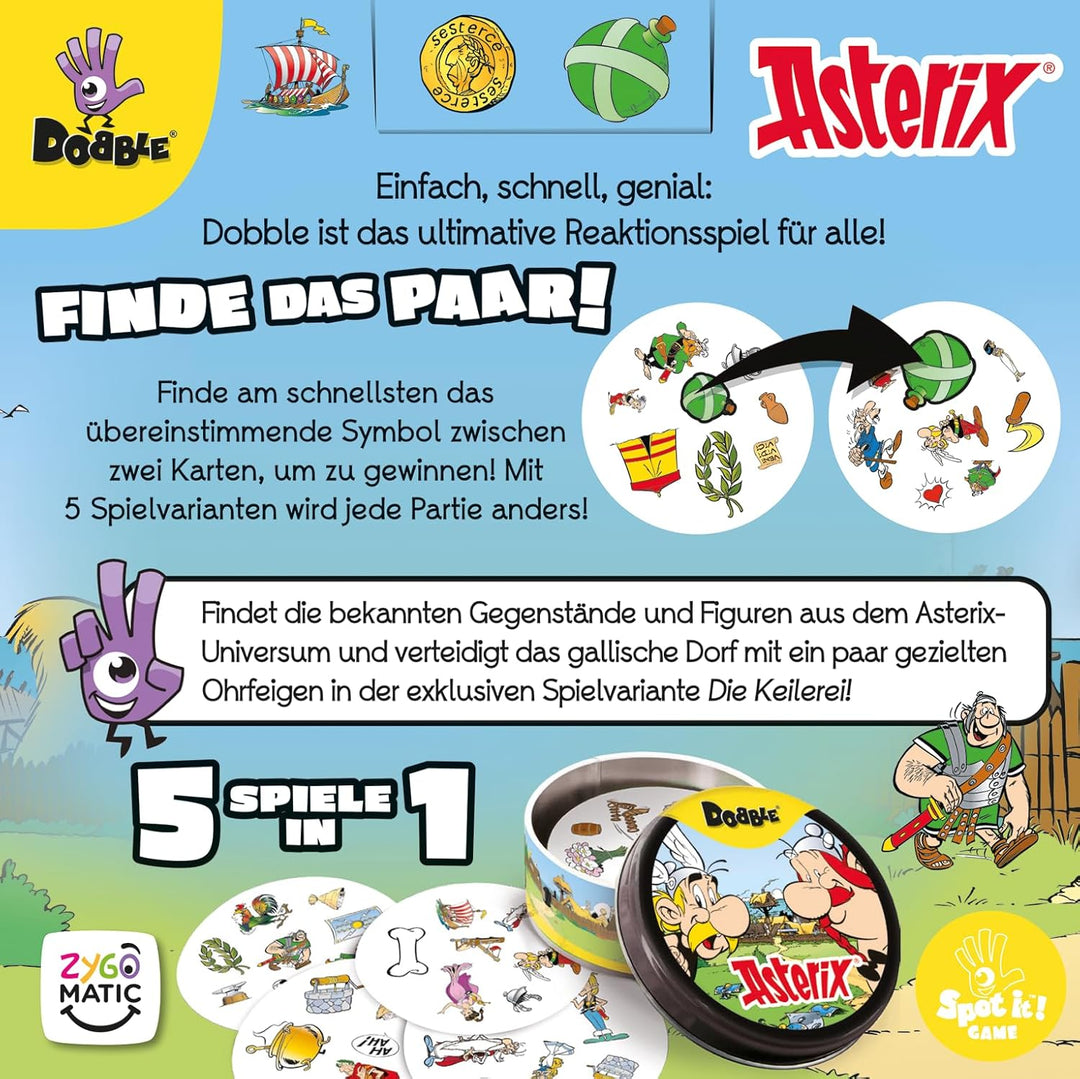 Asmodee, Dobble Asterix, DE-Version, Familienspiel für 2-8 Spieler ab 6 Jahren, Schnelles Reaktionss