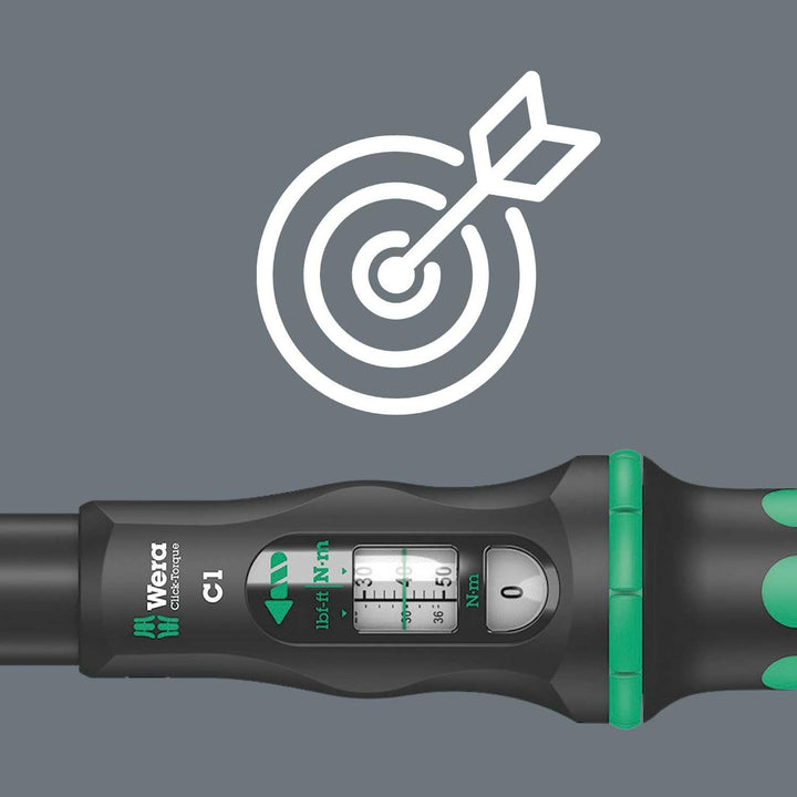 Wera 05075620001 Click-Torque C 1 Drehmomentschlüssel mit Umschaltknarre Schwarz, Grün, 1/2", 10-50