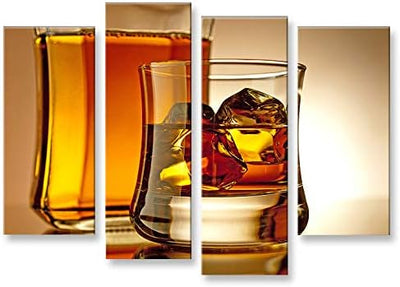 islandburner Bild Bilder auf Leinwand Whisky Glas 4er XXL Poster Leinwandbild Wandbild Dekoartikel W