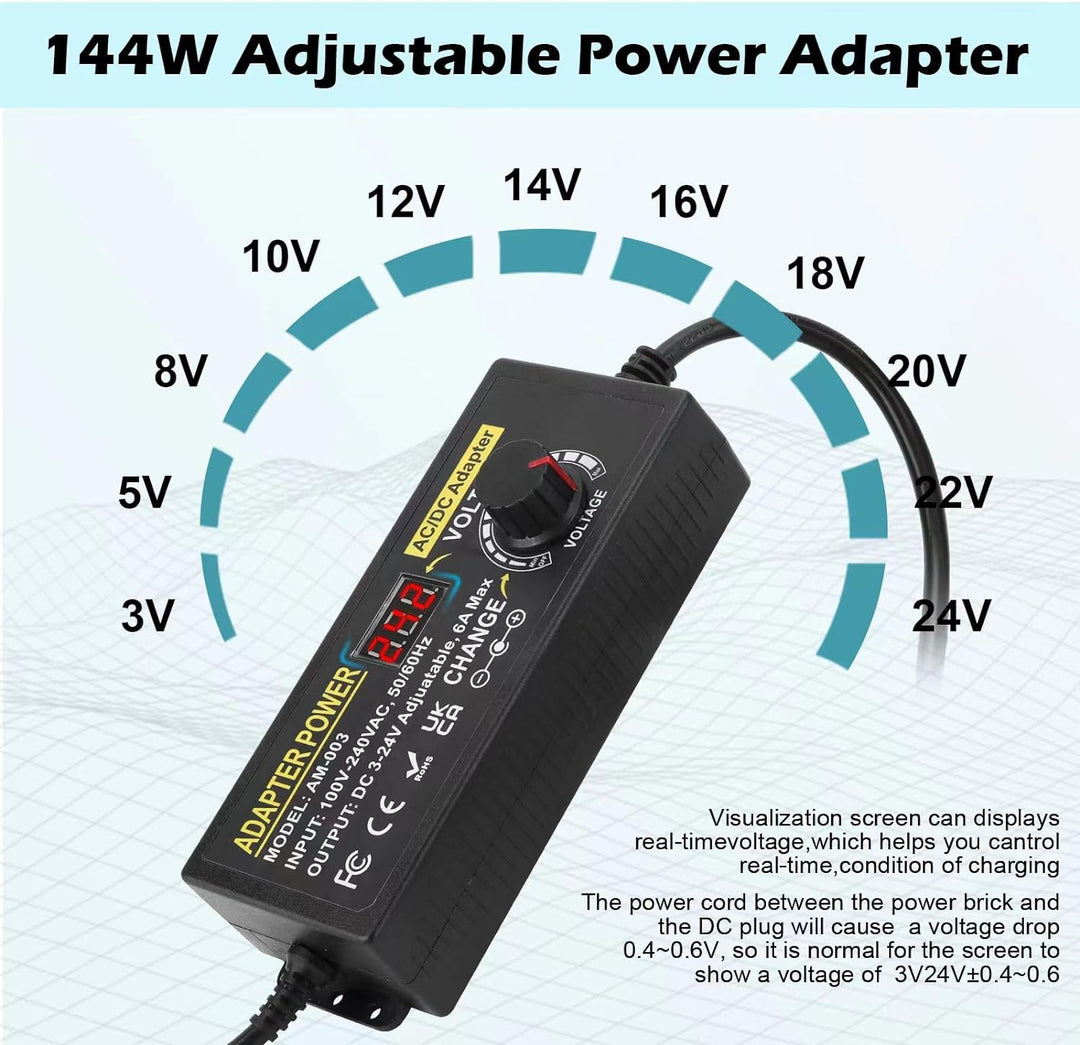 144W Universal Einstellbares Netzteil Adapter 100V-240V AC to DC 3V-24V 6A Konverter Netzteil,Einste