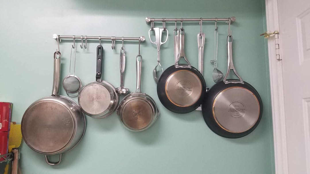 Küchenutensilien-Rack, 2 Stück, 39.6 cm Töpfe und Pfannen, Hängeregal zur Wandmontage, 304 Edelstahl