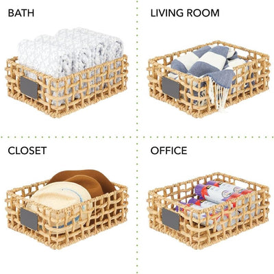 mDesign 3er-Set Aufbewahrungskorb für den Schrank oder das Regal – Flechtkorb aus Hyazinthe mit Besc