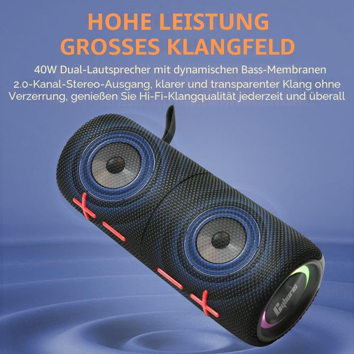 CYBORIS 2-in-1 Tragbarer 40W Dual Bluetooth Lautsprecher, Wasserdichter Musikbox V5.3 mit Tiefem Bas